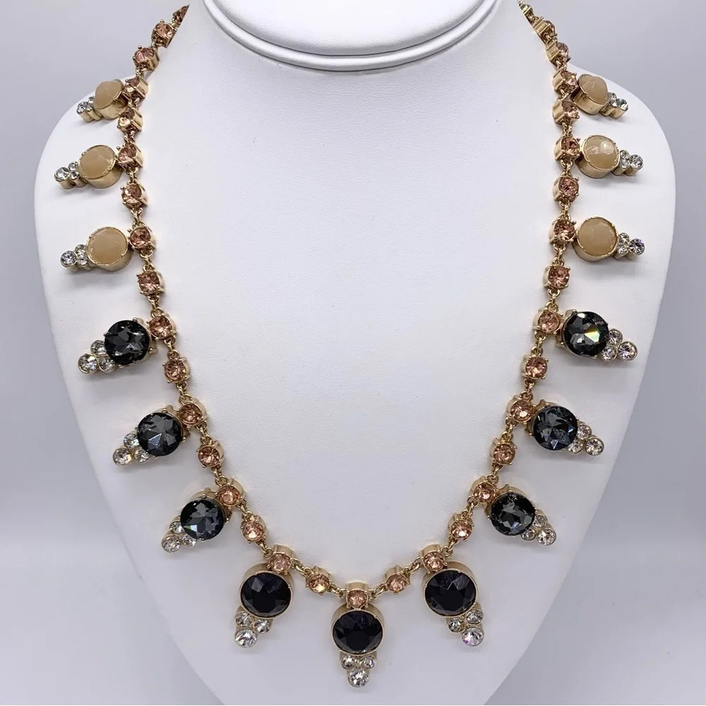 Ann Taylor Gray and Blush Jeweled Gold Necklace